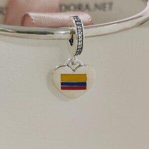 Pandora Colombia Flag Heart Exclusive Dangle Charm with box